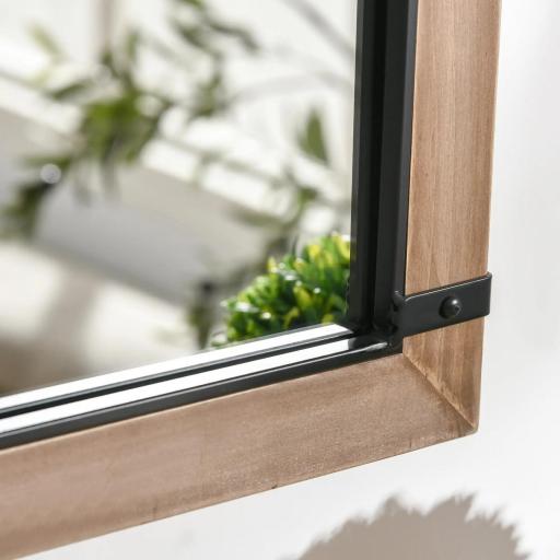 Espejo Decorativo de Pared de Madera 93x60 cm Espejo de Ventana con 2 Ganchos Estilo Vintage para Salón Dormitorio Comedor Entrada Marrón [7]