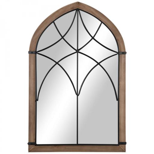Espejo Decorativo de Pared de Madera 93x60 cm Espejo de Ventana con 2 Ganchos Estilo Vintage para Salón Dormitorio Comedor Entrada Marrón [8]