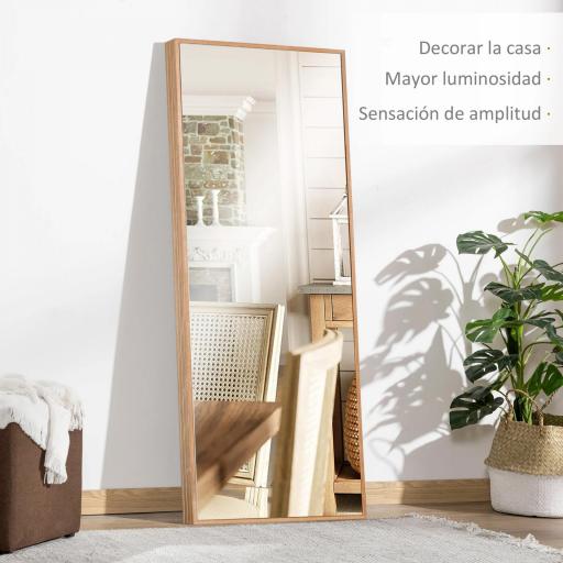 Espejo de Pared Cuerpo Entero 45x125 cm Espejo Rectangular Grande de Madera Estilo Moderno para Salón Dormitorio Natural [2]