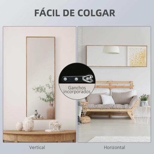 Espejo de Pared Cuerpo Entero 45x125 cm Espejo Rectangular Grande de Madera Estilo Moderno para Salón Dormitorio Natural [4]