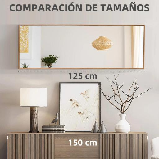 Espejo de Pared Cuerpo Entero 45x125 cm Espejo Rectangular Grande de Madera Estilo Moderno para Salón Dormitorio Natural [5]