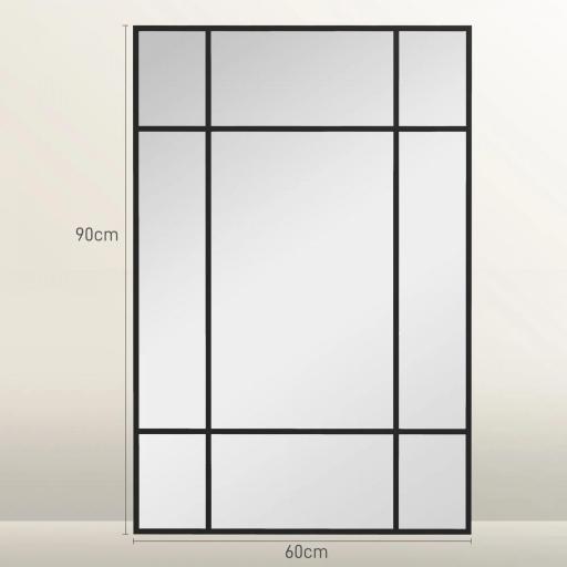 Espejo Rectangular de Pared Espejo de Ventana 90x60 cm con Marco de Metal Espejo Decorativo para Salón Dormitorio Negro [1]
