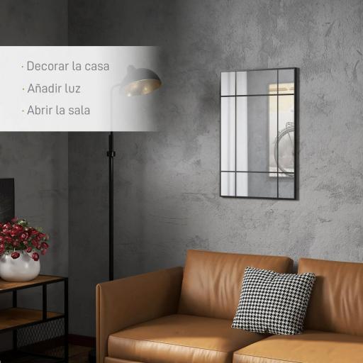Espejo Rectangular de Pared Espejo de Ventana 90x60 cm con Marco de Metal Espejo Decorativo para Salón Dormitorio Negro [2]