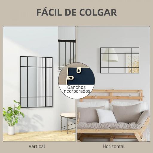 Espejo Rectangular de Pared Espejo de Ventana 90x60 cm con Marco de Metal Espejo Decorativo para Salón Dormitorio Negro [3]