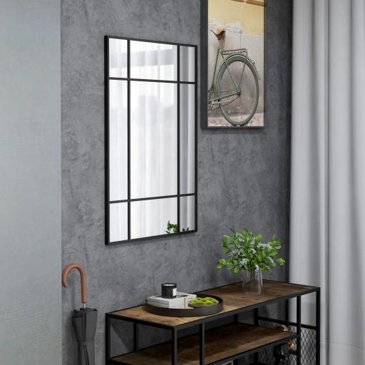 Espejo Rectangular de Pared Espejo de Ventana 90x60 cm con Marco de Metal Espejo Decorativo para Salón Dormitorio Negro [6]