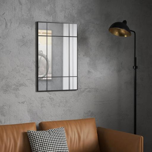 Espejo Rectangular de Pared Espejo de Ventana 90x60 cm con Marco de Metal Espejo Decorativo para Salón Dormitorio Negro [7]