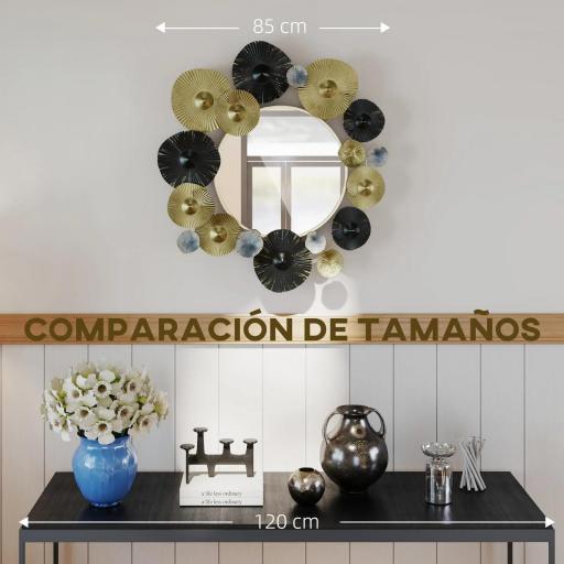 Adorno de Pared Metálico con Espejo Decorativo para Salón Dormitorio Pasillo 84x84 cm Dorado y Negro [7]
