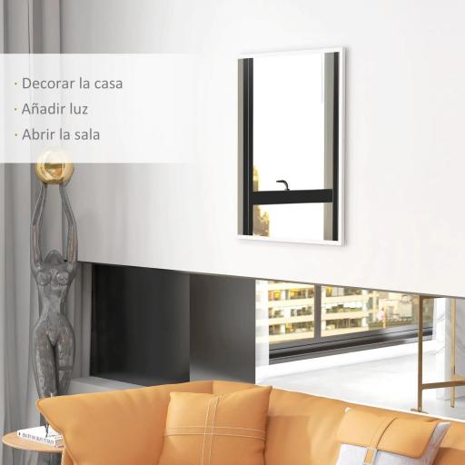 Espejo Rectangular de Baño 70x90 cm Espejo de Pared Decorativo para Salón Entrada Pasillo Horizontal o Vertical Blanco [4]