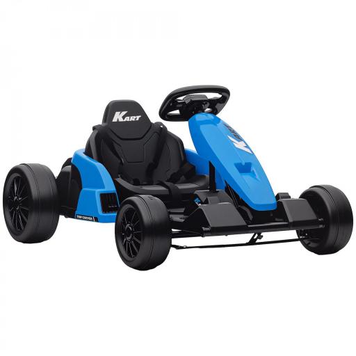  Go-Kart Eléctrico 24V, modo drift, asiento ajustable, arnés de 5 puntos, función de música, claxon, 6-12 años Azul [4]