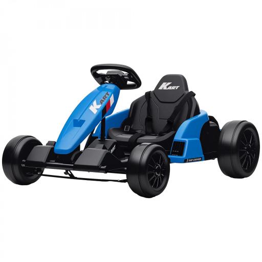  Go-Kart Eléctrico 24V, modo drift, asiento ajustable, arnés de 5 puntos, función de música, claxon, 6-12 años Azul [5]