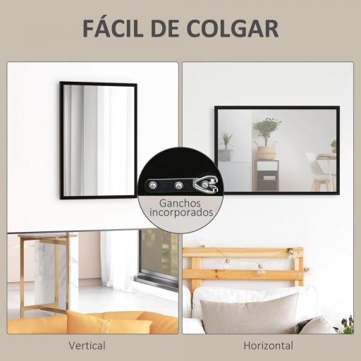 Espejo Rectangular de Baño 50x70 cm Espejo de Pared Decorativo para Salón Entrada Pasillo Horizontal o Vertical Negro [3]