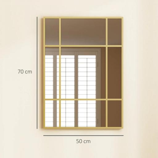 Espejo Rectangular de Pared Espejo de Ventana 70x50cm con Marco de Metal Espejo Decorativo para Salón Dormitorio Dorado [1]