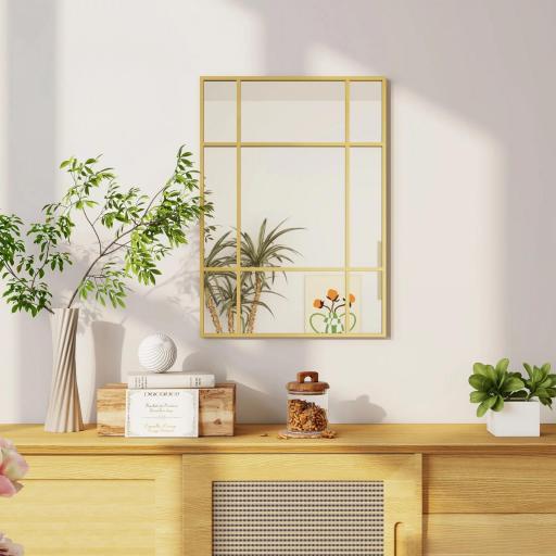 Espejo Rectangular de Pared Espejo de Ventana 70x50cm con Marco de Metal Espejo Decorativo para Salón Dormitorio Dorado [5]