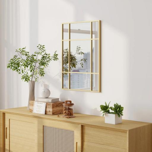 Espejo Rectangular de Pared Espejo de Ventana 70x50cm con Marco de Metal Espejo Decorativo para Salón Dormitorio Dorado [6]