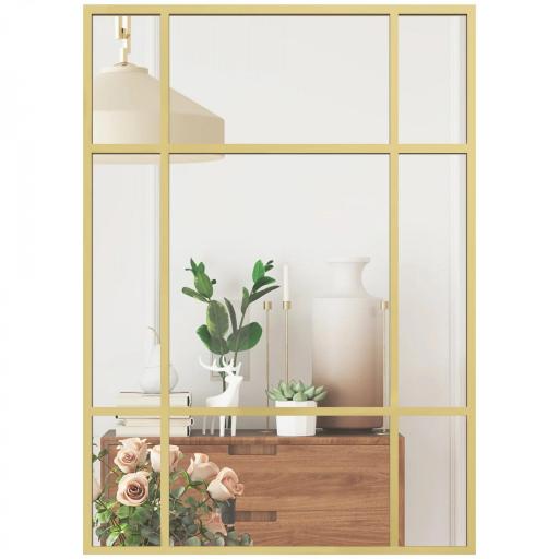 Espejo Rectangular de Pared Espejo de Ventana 70x50cm con Marco de Metal Espejo Decorativo para Salón Dormitorio Dorado [8]