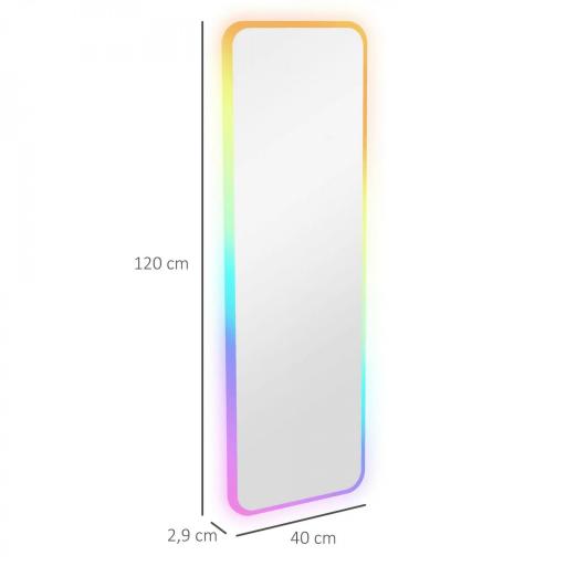 Espejo de Cuerpo Entero con Luces LED 120x40 cm Espejo de Pared con Iluminación de 7 Colores RGB y Función de Memoria [1]