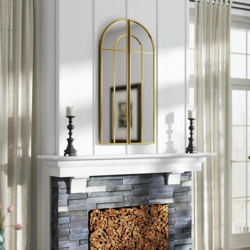 Espejo de Pared Dorado Espejo Decorativo con Diseño en Arco y 2 Piezas 30x120 cm Reflejos Claros y Fácil Instalación [6]