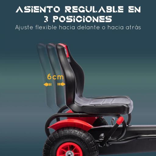 Go Kart a Pedales para Niños con Asiento Ajustable Neumáticos de Goma Freno de Mano Carga 50 kg 121x58x61 cm Rojo [3]