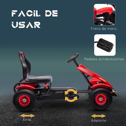 Go Kart a Pedales para Niños con Asiento Ajustable Neumáticos de Goma Freno de Mano Carga 50 kg 121x58x61 cm Rojo [2]