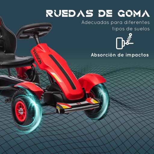 Go Kart a Pedales para Niños con Asiento Ajustable Neumáticos de Goma Freno de Mano Carga 50 kg 121x58x61 cm Rojo [5]