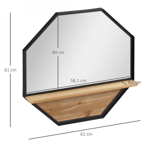 Espejo Decorativo de Pared 61x61 cm Espejo Octágono con Estante para Salón Dormitorio Entrada Negro [1]