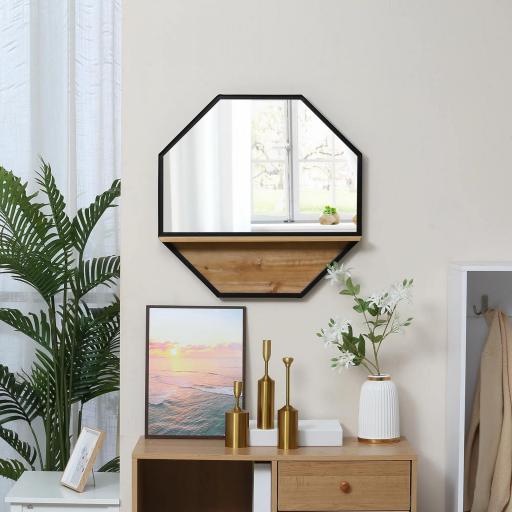 Espejo Decorativo de Pared 61x61 cm Espejo Octágono con Estante para Salón Dormitorio Entrada Negro [4]