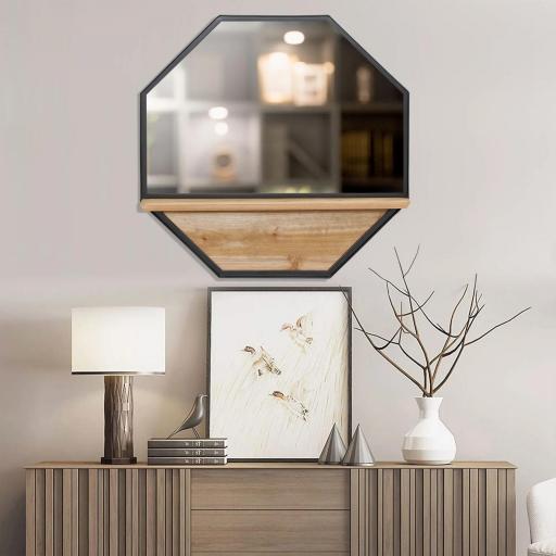 Espejo Decorativo de Pared 61x61 cm Espejo Octágono con Estante para Salón Dormitorio Entrada Negro [5]