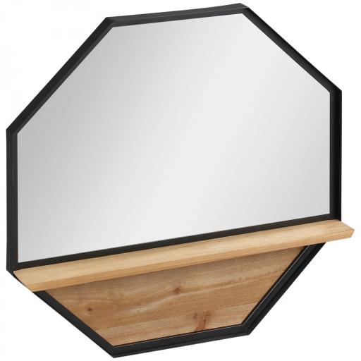 Espejo Decorativo de Pared 61x61 cm Espejo Octágono con Estante para Salón Dormitorio Entrada Negro [8]