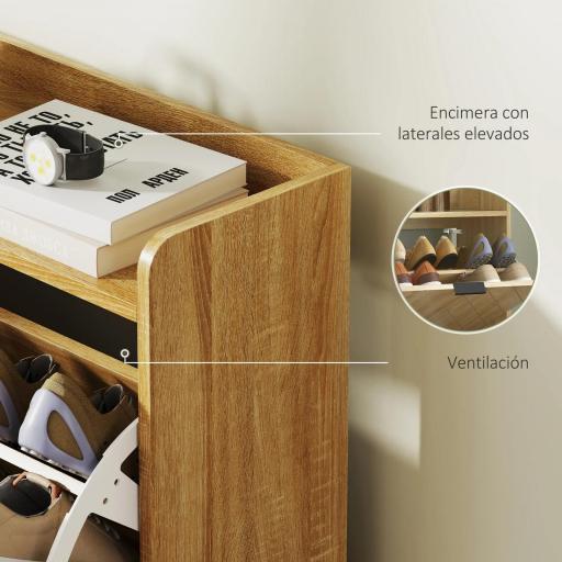 Zapatero Estrecho con 4 Cajones Abatibles y Superficie Elevada para 16 Pares de Zapatos para Espacios Reducidos Roble [5]