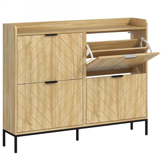 Zapatero Estrecho con 4 Cajones Abatibles y Superficie Elevada para 16 Pares de Zapatos para Espacios Reducidos Roble [10]