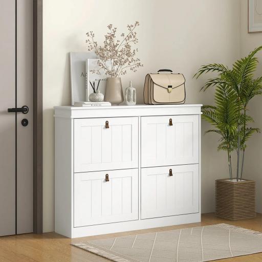 Zapatero Estrecho con 4 Puertas Abatibles y Estantes Ajustables para 20 Pares de Zapatos con Antivuelco 105x24x82,5 cm