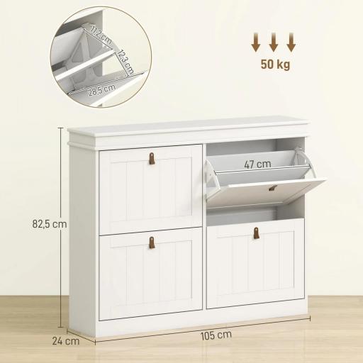 Zapatero Estrecho con 4 Puertas Abatibles y Estantes Ajustables para 20 Pares de Zapatos con Antivuelco 105x24x82,5 cm [1]