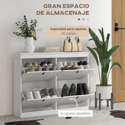 Zapatero Estrecho con 4 Puertas Abatibles y Estantes Ajustables para 20 Pares de Zapatos con Antivuelco 105x24x82,5 cm [4]