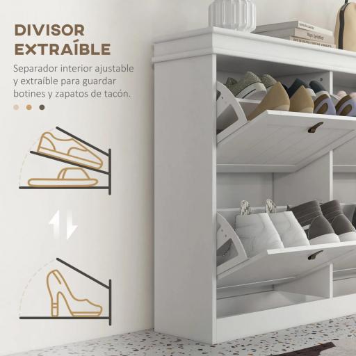 Zapatero Estrecho con 4 Puertas Abatibles y Estantes Ajustables para 20 Pares de Zapatos con Antivuelco 105x24x82,5 cm [6]