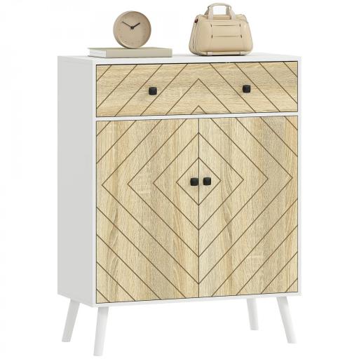 Zapatero Entrada Recibidor con 2 Puertas Estantes Ajustables Cajón para 12 Pares de Zapatos 75x35x97 cm Blanco y Natural [9]