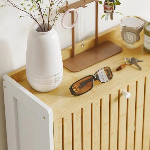 Zapatero Estrecho con 3 Puertas de Bambú con Listones Estantes Ajustables para 18 Pares de Zapatos Blanco y Natural [7]