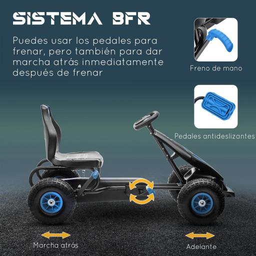 Go Kart a Pedales Infantil con Asiento Ajustable Neumáticos Inflables Amortiguador y Freno de Mano 121x58x61 cm Azul [5]