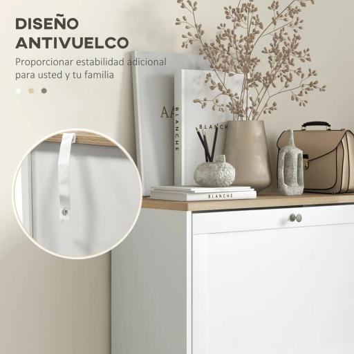 Mueble Zapatero Moderno con 3 Cajones Abatibles y Estantes Ajustables para 18 Pares de Zapatos 60x23,5x115 cm Blanco [4]