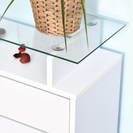 Organizador de Zapatos Multifuncional Zapatero con 3 Cajones Estante de Vidrio Asa de Aluminio para Pasillo Tablero de Partículas Carga 50 kg 60x24x105,5 cm Blanco [5]