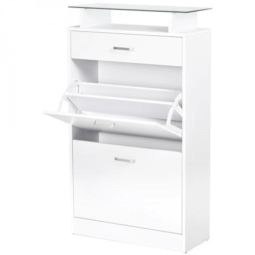 Organizador de Zapatos Multifuncional Zapatero con 3 Cajones Estante de Vidrio Asa de Aluminio para Pasillo Tablero de Partículas Carga 50 kg 60x24x105,5 cm Blanco [8]