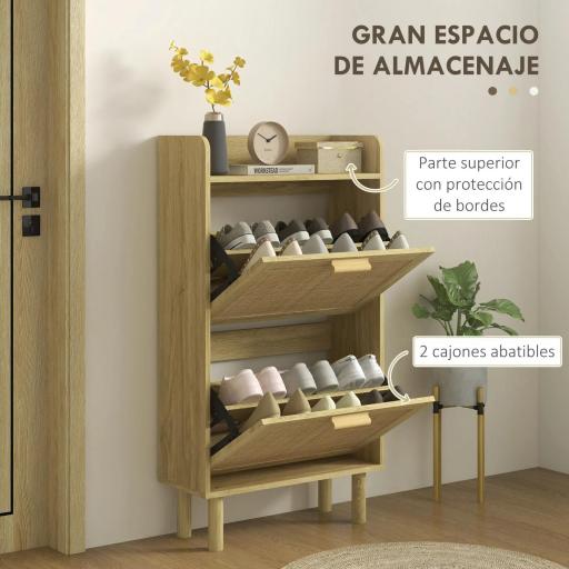 Mueble Zapatero Estilo Bohemio con 2 Cajones Abatibles y 1 Estante Abierto para 18 Pares de Zapatos 80x24,5x110 cm Roble [5]