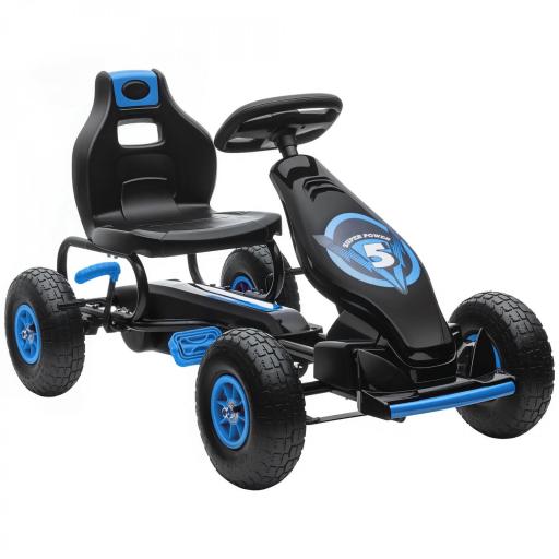Go Kart a Pedales Infantil con Asiento Ajustable Neumáticos Inflables Amortiguador y Freno de Mano 121x58x61 cm Azul [8]