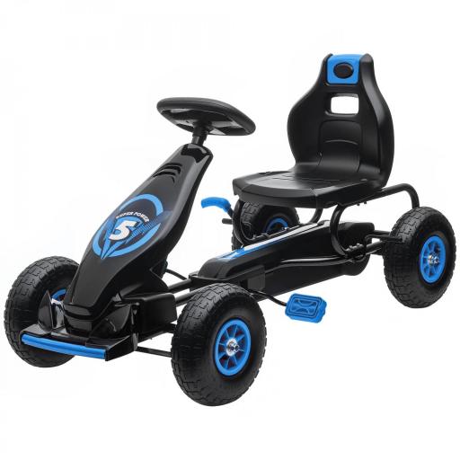 Go Kart a Pedales Infantil con Asiento Ajustable Neumáticos Inflables Amortiguador y Freno de Mano 121x58x61 cm Azul [9]