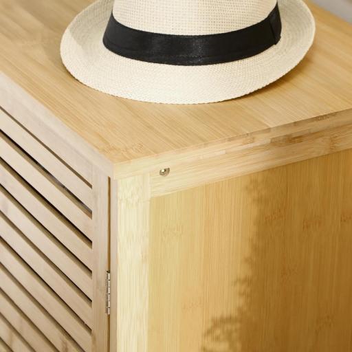 Armario Zapatero de Bambú con 3 Puertas Estantes Ajustables para 16 Pares de Zapatos Antivuelco 100x35x80 cm Natural [6]