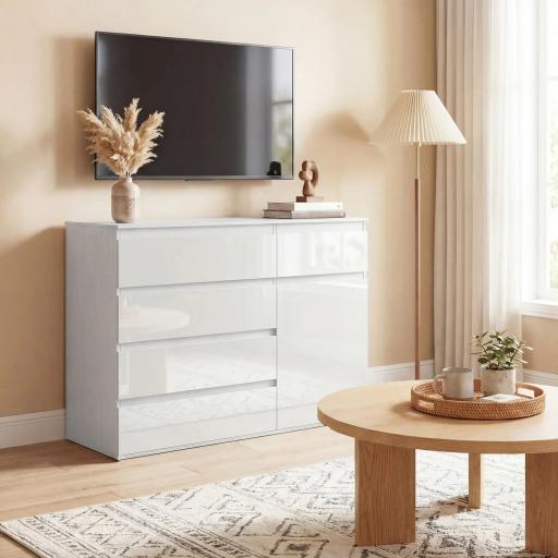 Aparador de Salón con 5 Cajones Estantes Ajustables Puerta de Cierre Suave 100x40x80 cm Blanco Brillo [7]