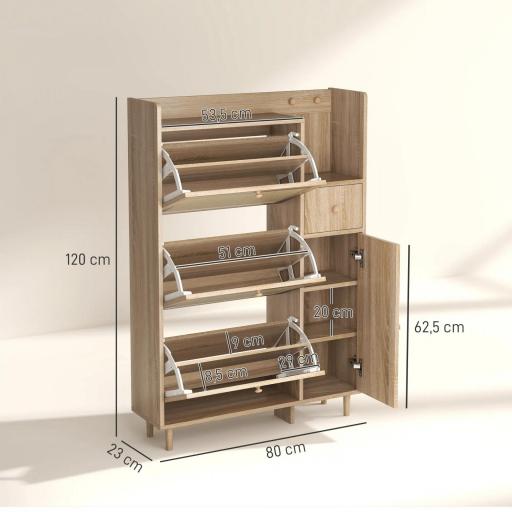 Zapatero con 3 Cajones Abatibles con Frentes de Ratán Cajón y Armario para Decoraciones y Llaves 80x23x120 cm Roble [1]