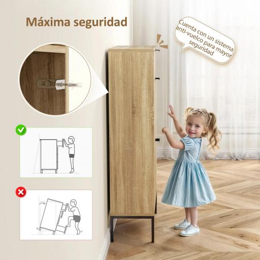 Zapatero Estrecho con 2 Puertas Cajón y Estantes Ajustables para 8 Pares de Zapatos 60x24x105,5 cm Roble [6]