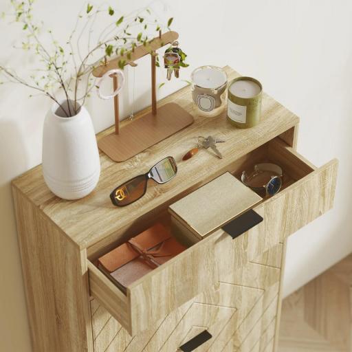 Zapatero Estrecho con 2 Puertas Cajón y Estantes Ajustables para 8 Pares de Zapatos 60x24x105,5 cm Roble [7]