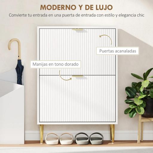 Zapatero Estrecho con 2 Puertas Acanaladas con Estantes Ajustables para 12 Pares de Zapatos 60x24x91,5 cm Blanco [1]