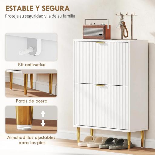 Zapatero Estrecho con 2 Puertas Acanaladas con Estantes Ajustables para 12 Pares de Zapatos 60x24x91,5 cm Blanco [4]